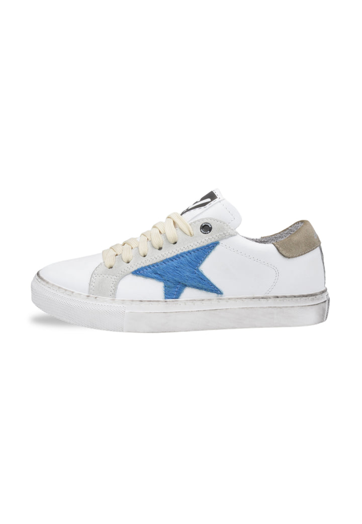 Sneakers Pelle Vitello Bianco e Cavallino azzurro - 3000D