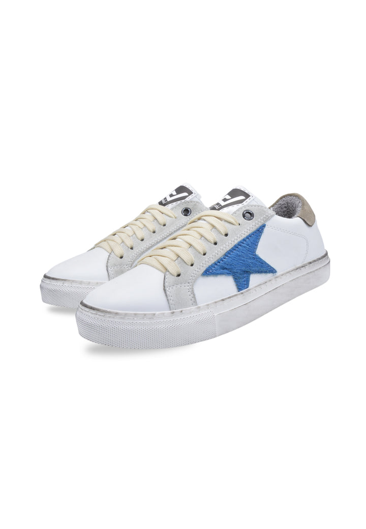 Sneakers Pelle Vitello Bianco e Cavallino azzurro - 3000D