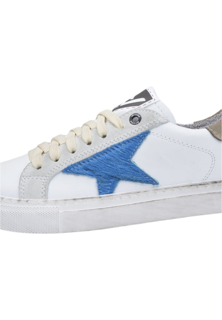 Sneakers Pelle Vitello Bianco e Cavallino azzurro - 3000D