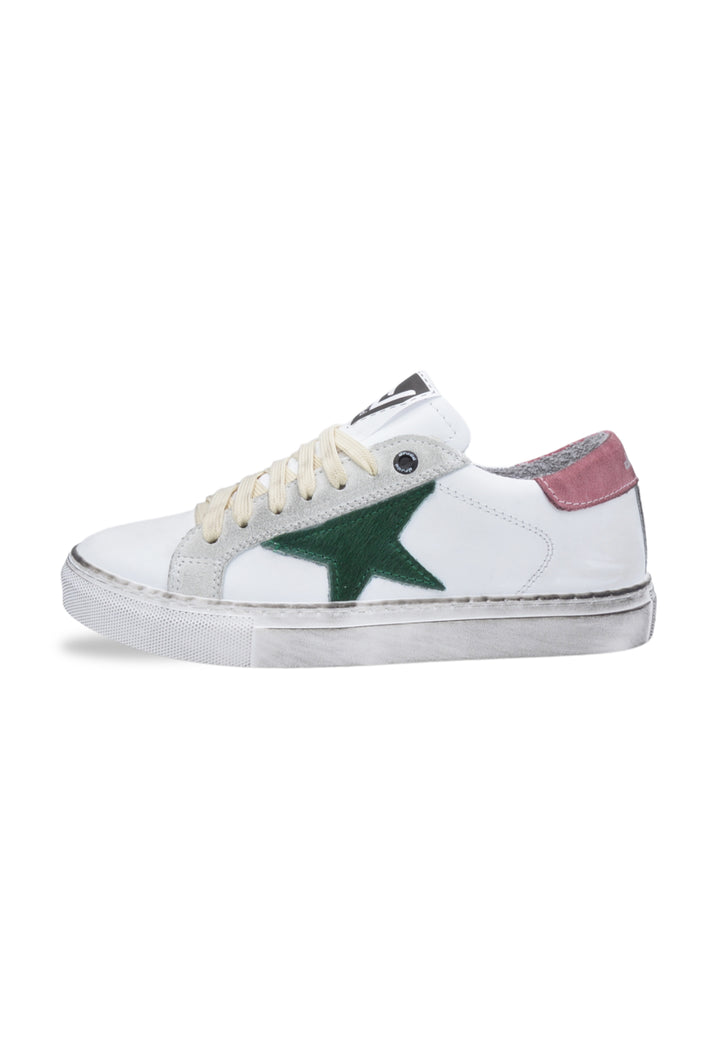 Sneakers Pelle Vitello Bianco e Cavallino verde - 3000D