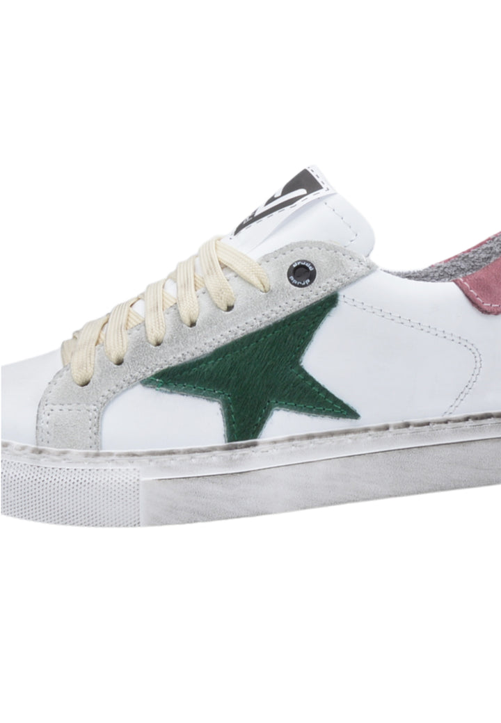 Sneakers Pelle Vitello Bianco e Cavallino verde - 3000D