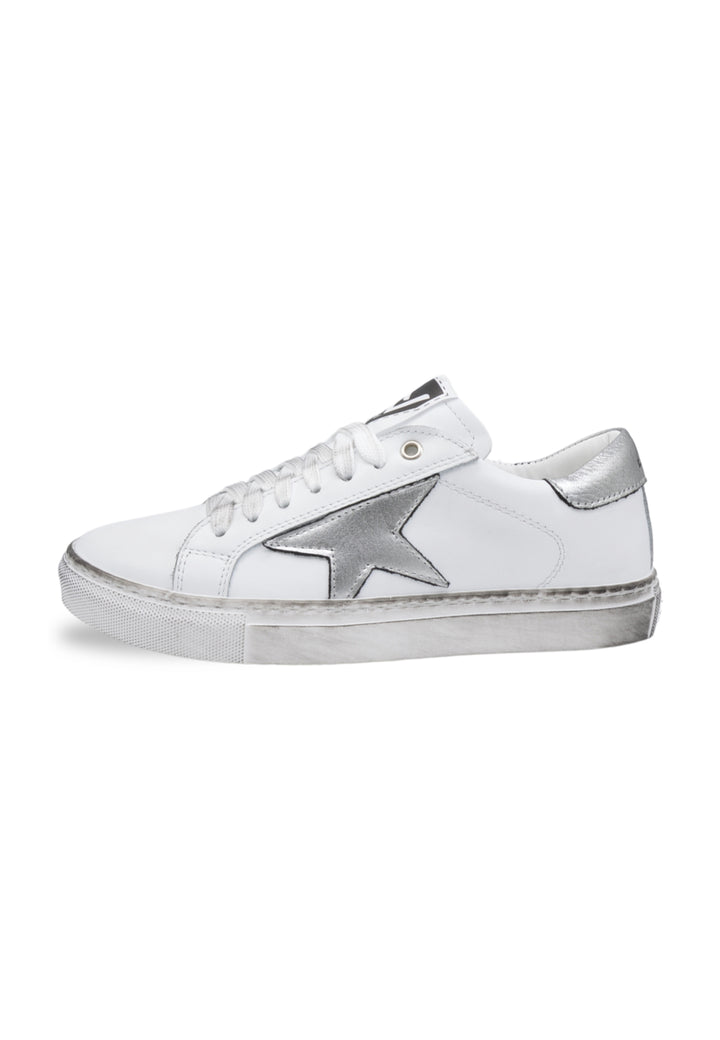 Sneakers Pelle Vitello Bianco e Argento - 3000D