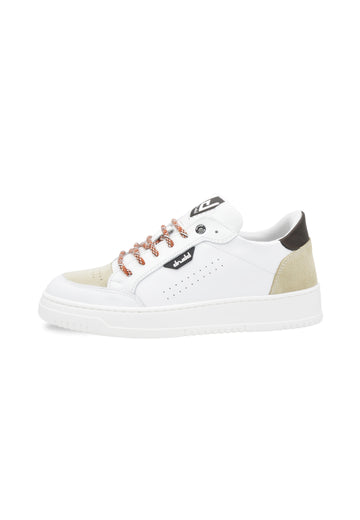 Sneakers Pelle Bianca e Marrone - D-310