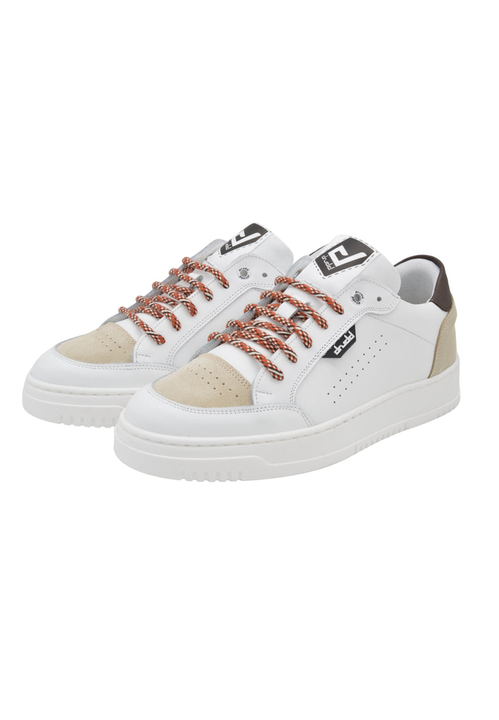 Sneakers Pelle Bianca e Marrone - D-310