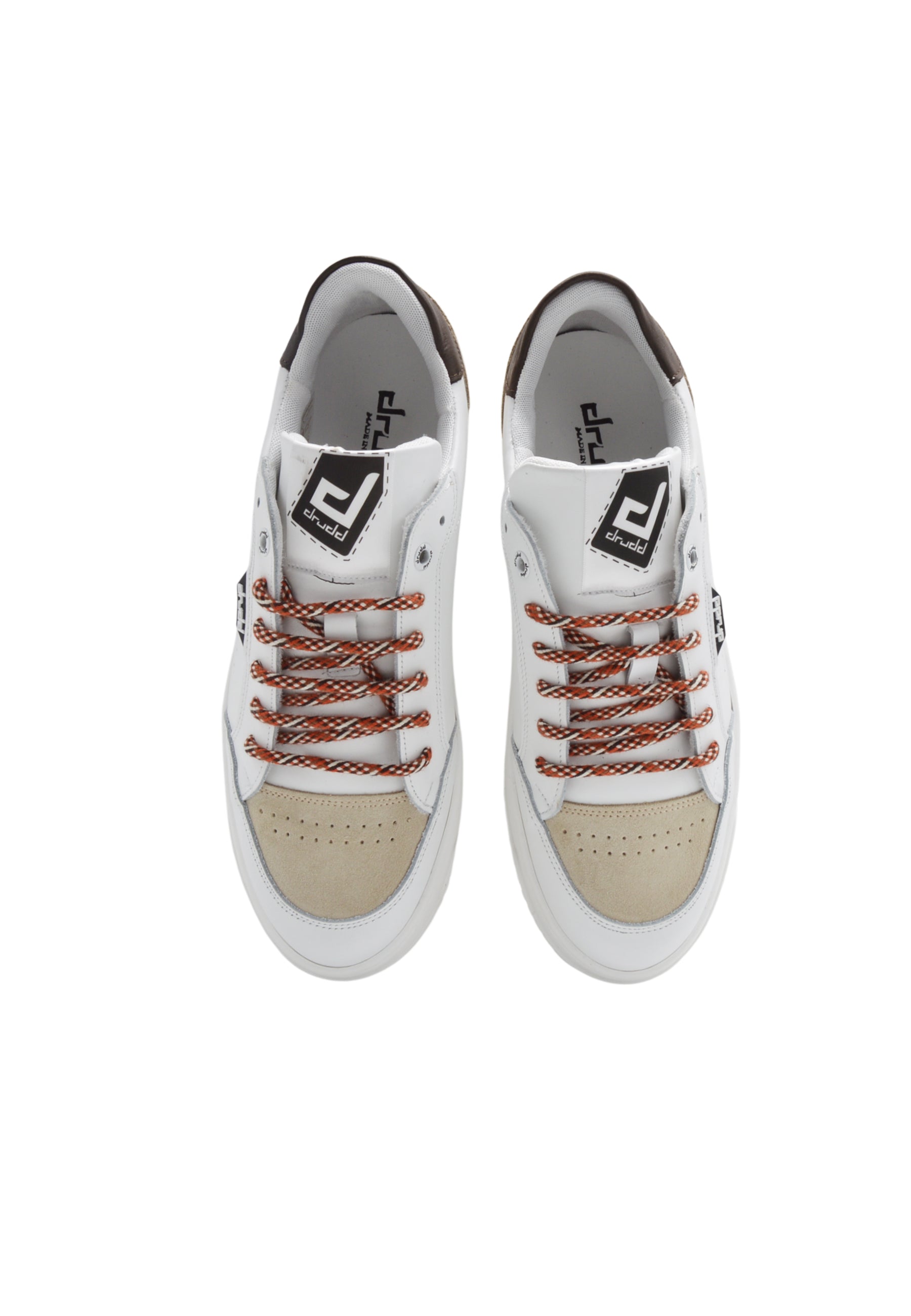 Sneakers Pelle Bianca e Marrone - D-310