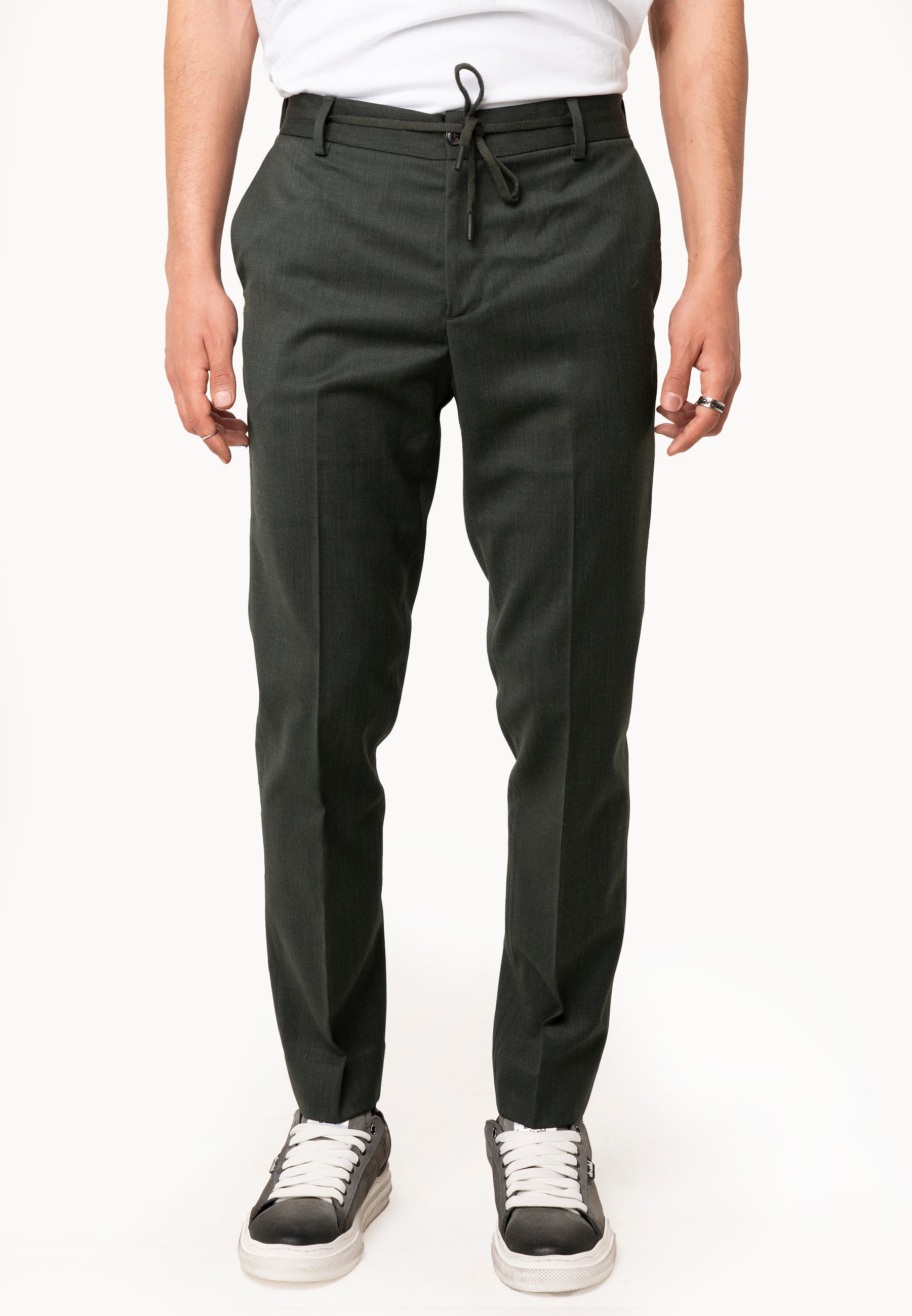 Pantalone con elastico  Fresco lana verde - D-Goldes