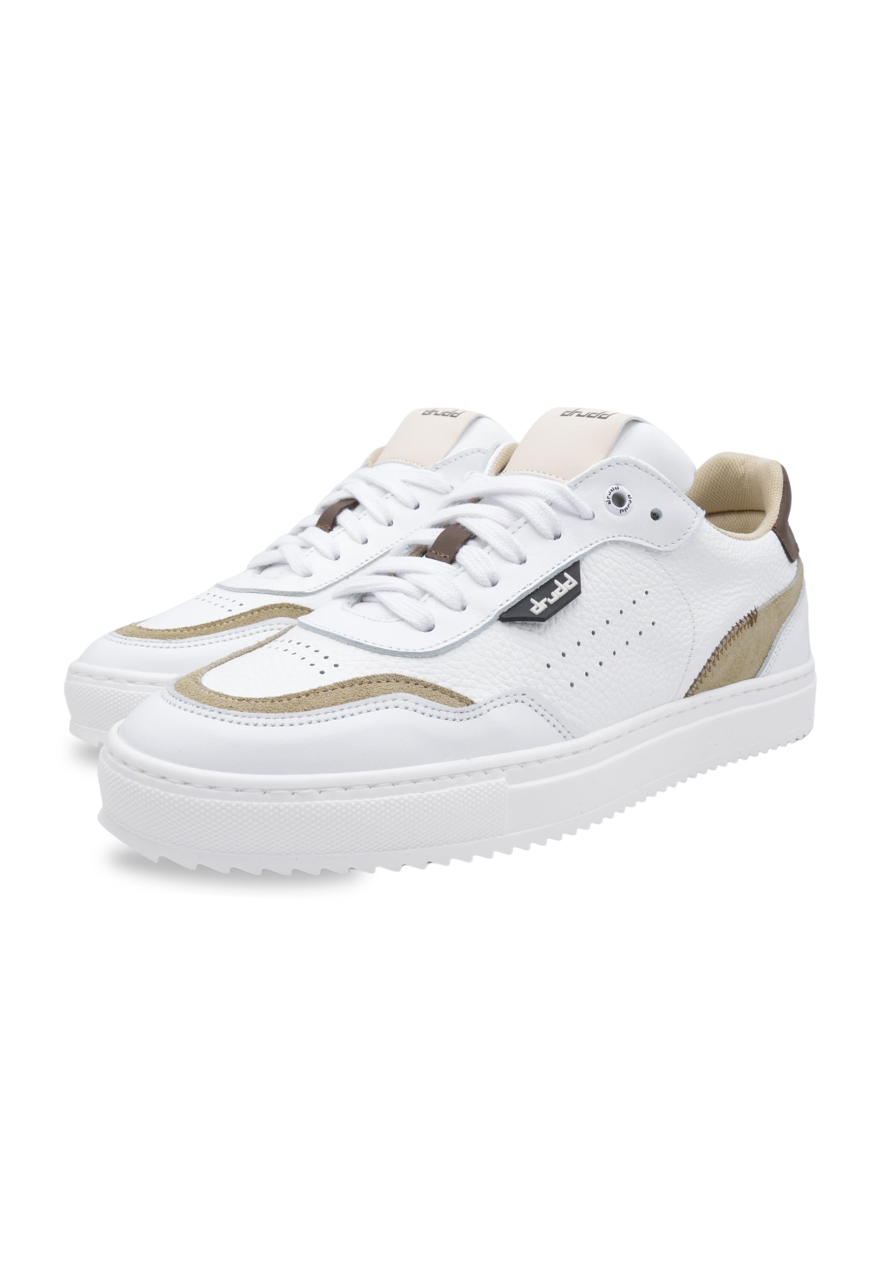 Sneakers in pelle bianca e camoscio sabbia - D-way