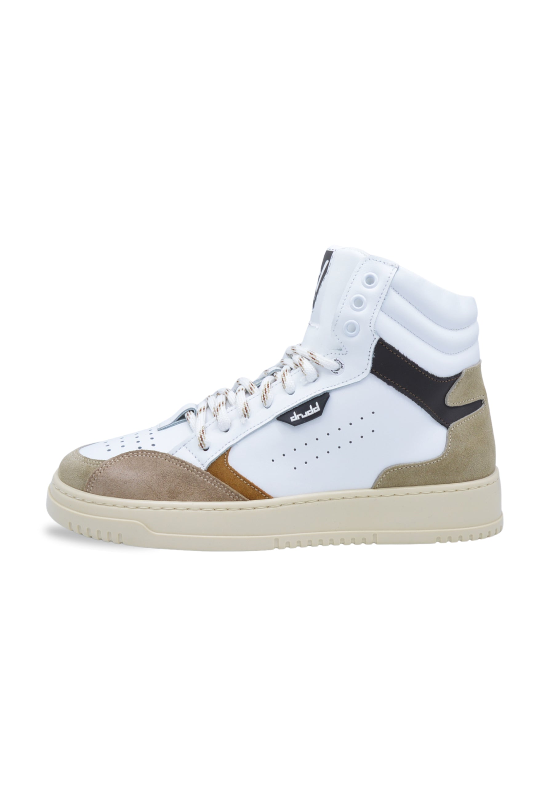 Sneakers alta in pelle  bianca e camoscio cuoio - D-Forest