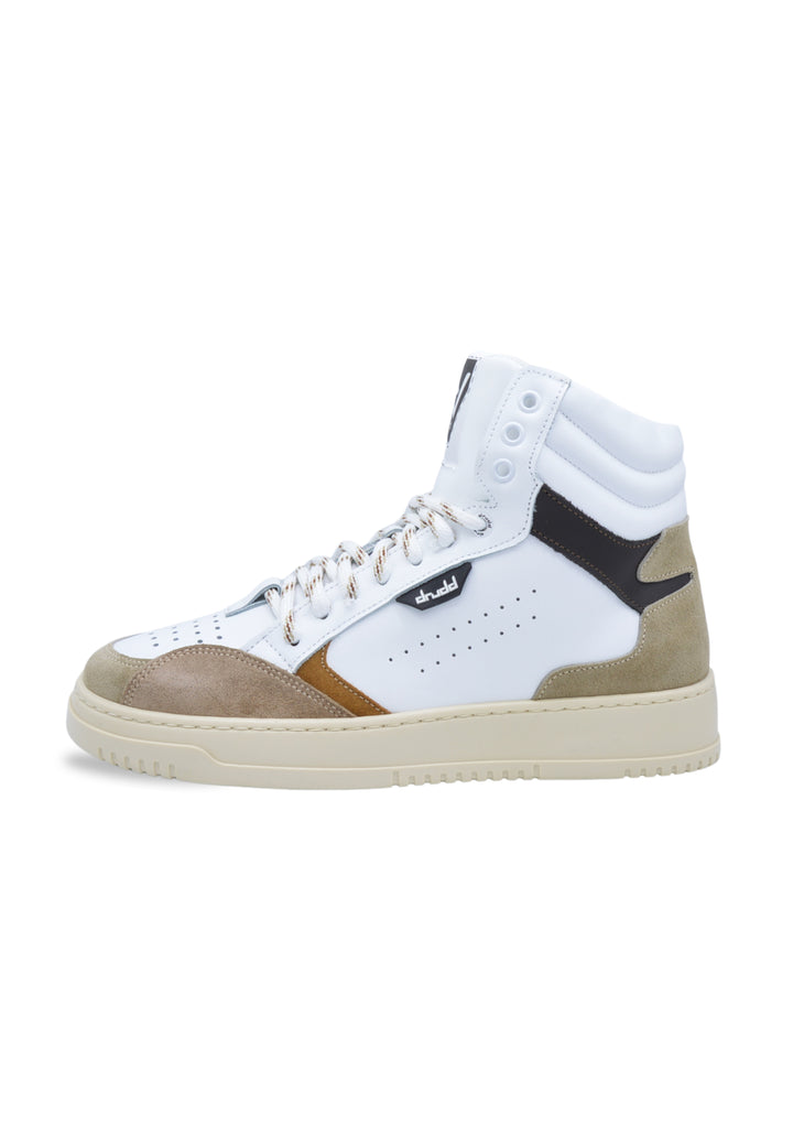 Sneakers alta in pelle  bianca e camoscio cuoio - D-Mark Forest