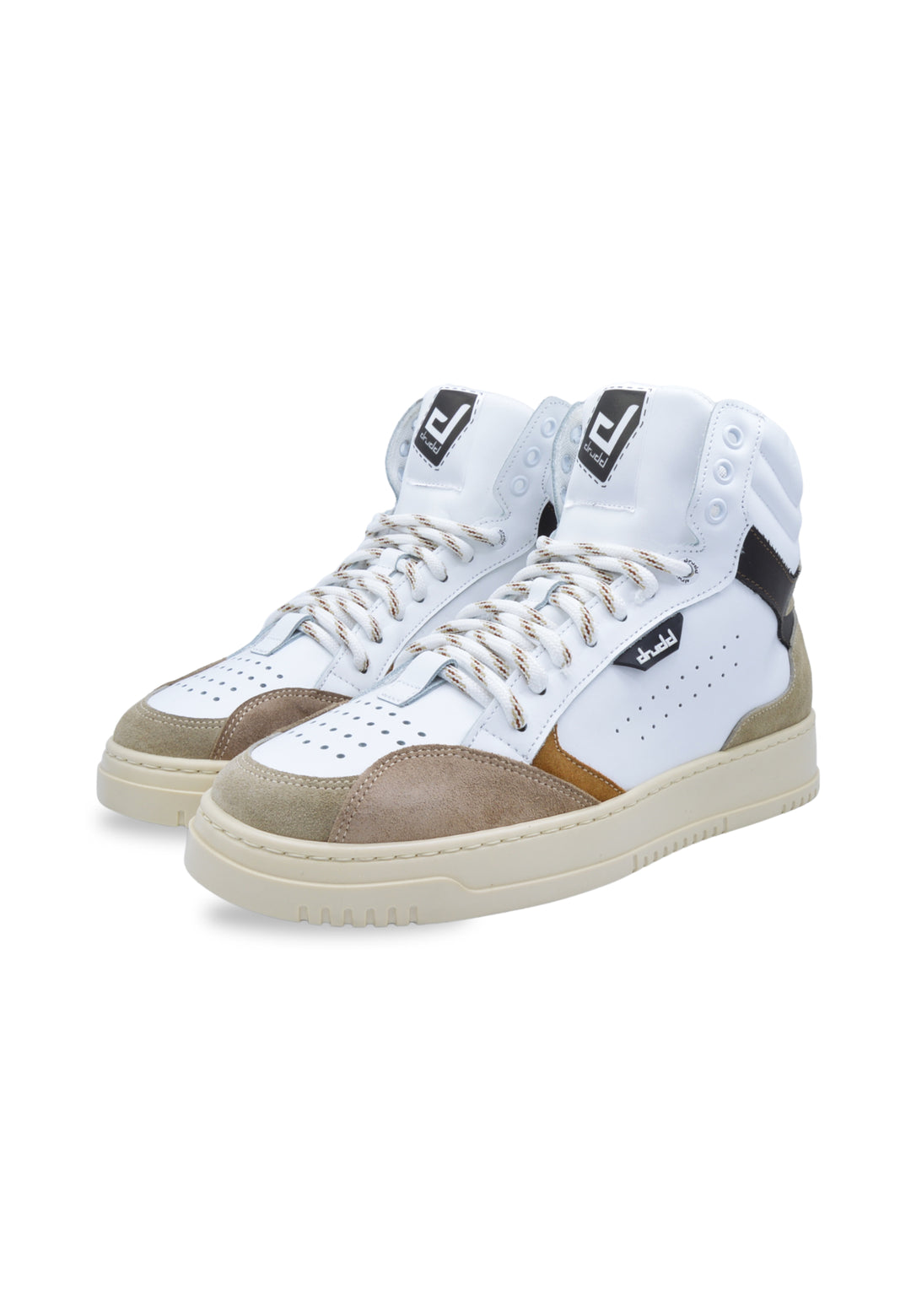 Sneakers alta in pelle  bianca e camoscio cuoio - D-Mark Forest