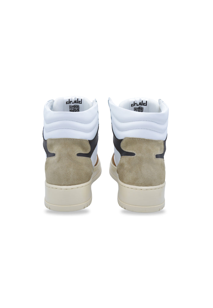 Sneakers alta in pelle  bianca e camoscio cuoio - D-Mark Forest