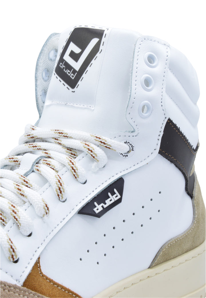 Sneakers alta in pelle  bianca e camoscio cuoio - D-Mark Forest