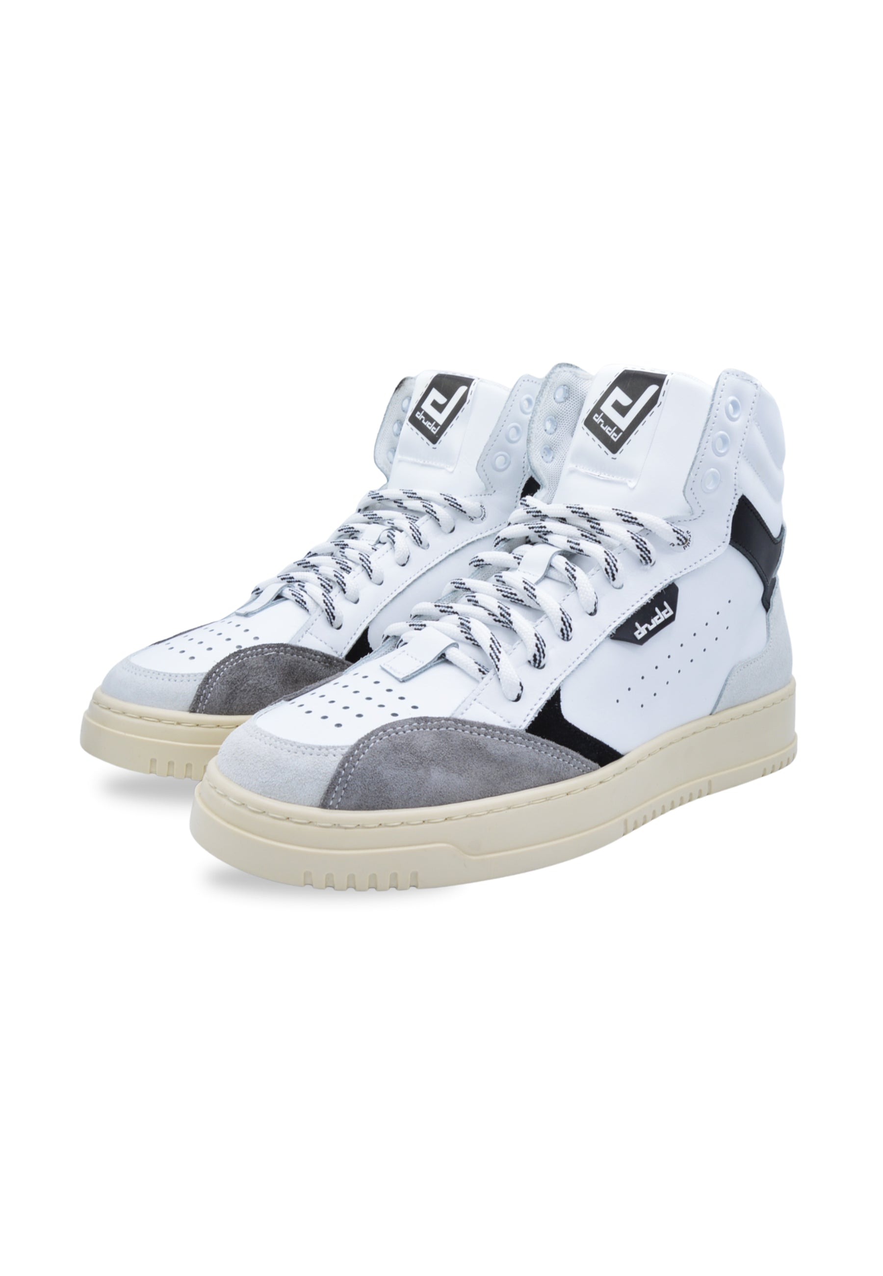 Sneakers alta in pelle  bianca e camoscio nero - D-Forest