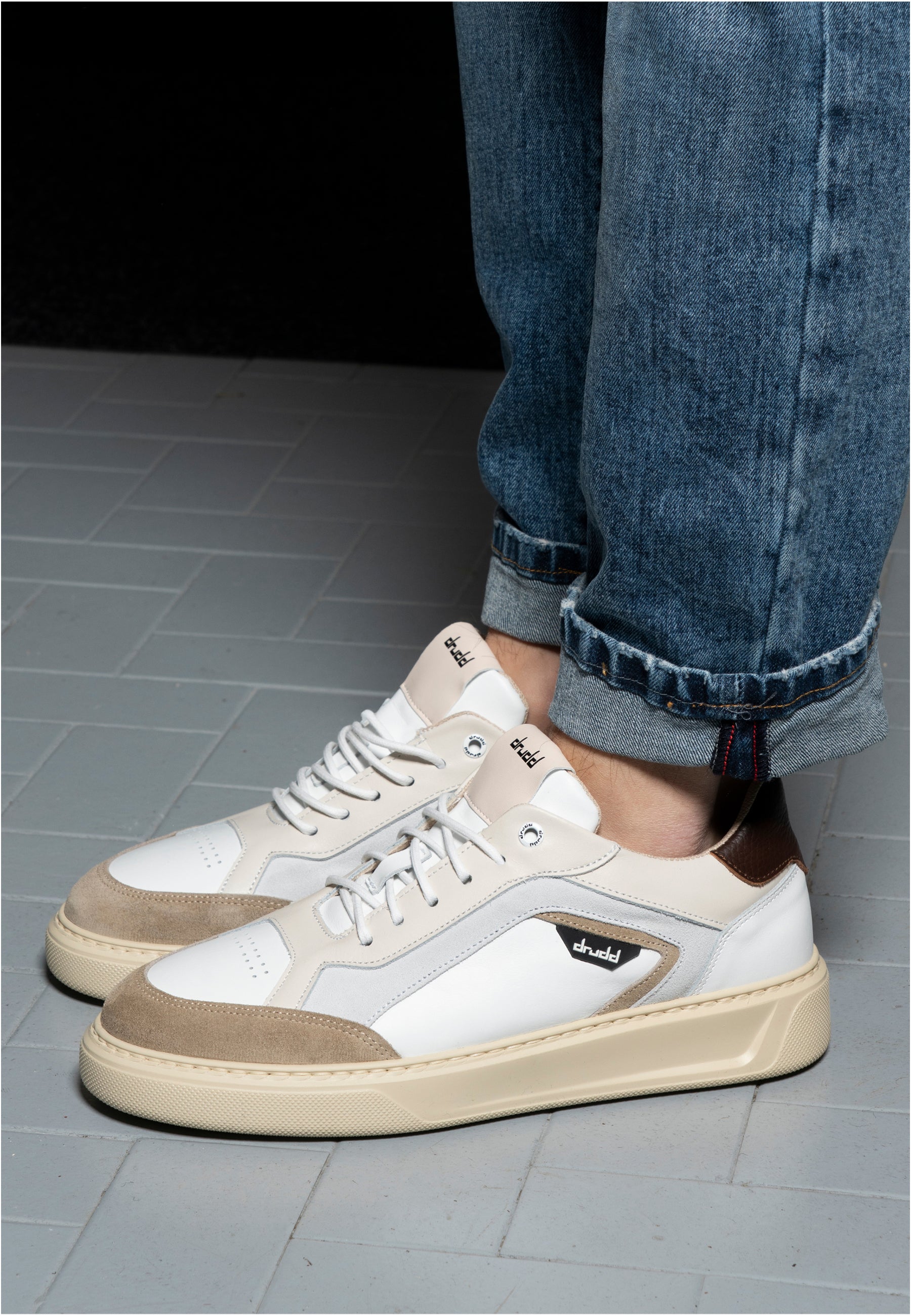 Sneakers in pelle bianca e beige - D-Nathan
