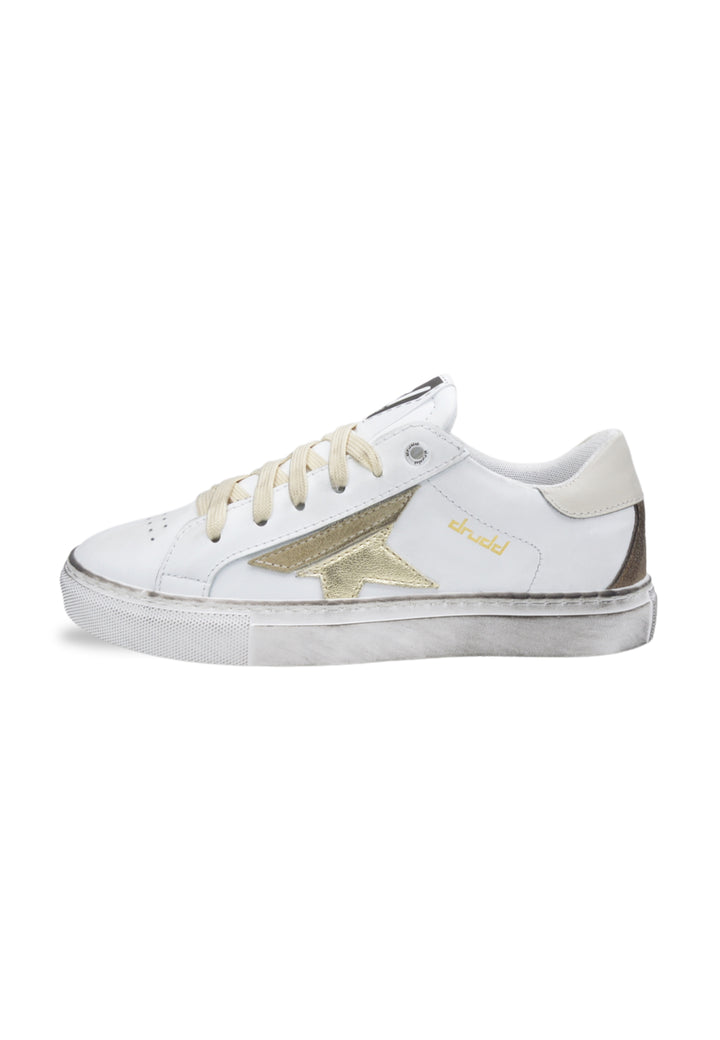 Sneakers Pelle Vitello Bianco e Oro - D-Trini