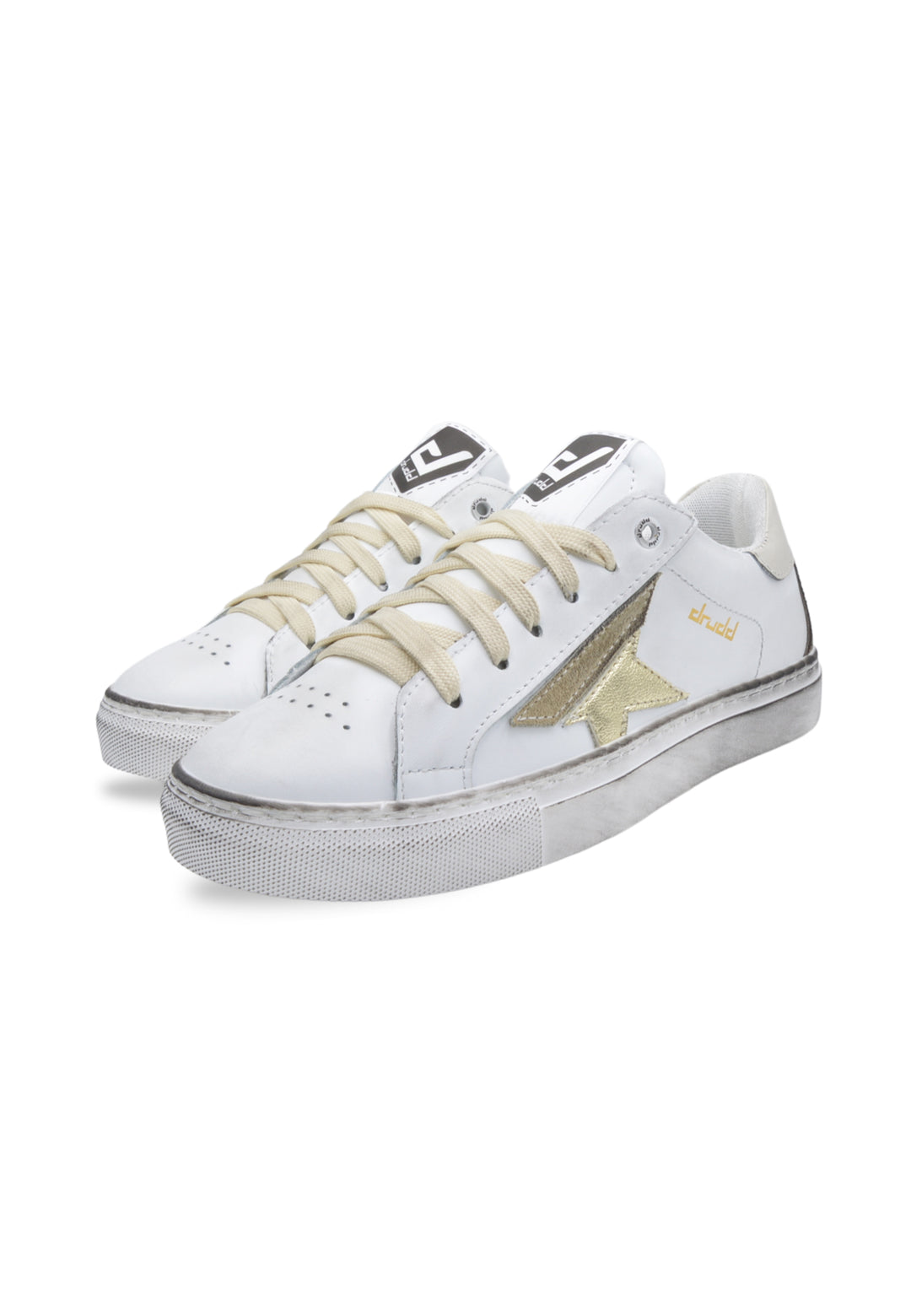 Sneakers Pelle Vitello Bianco e Oro - D-Trini