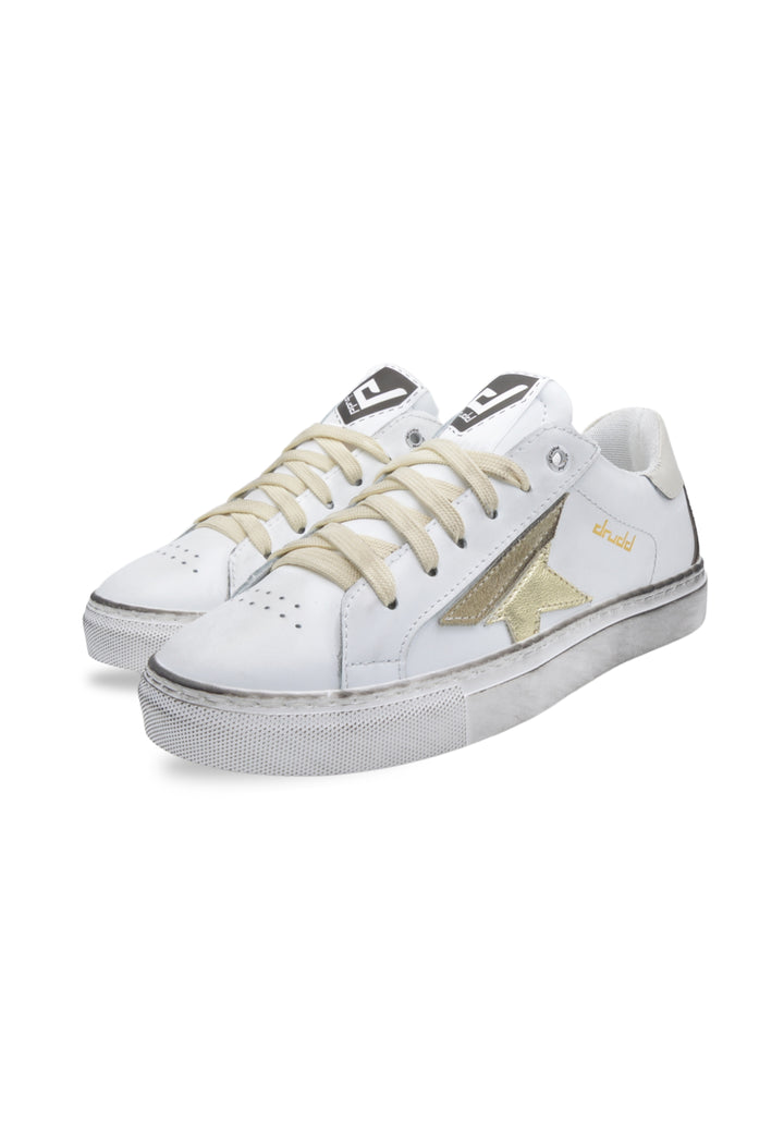 Sneakers Pelle Vitello Bianco e Oro - D-Trini