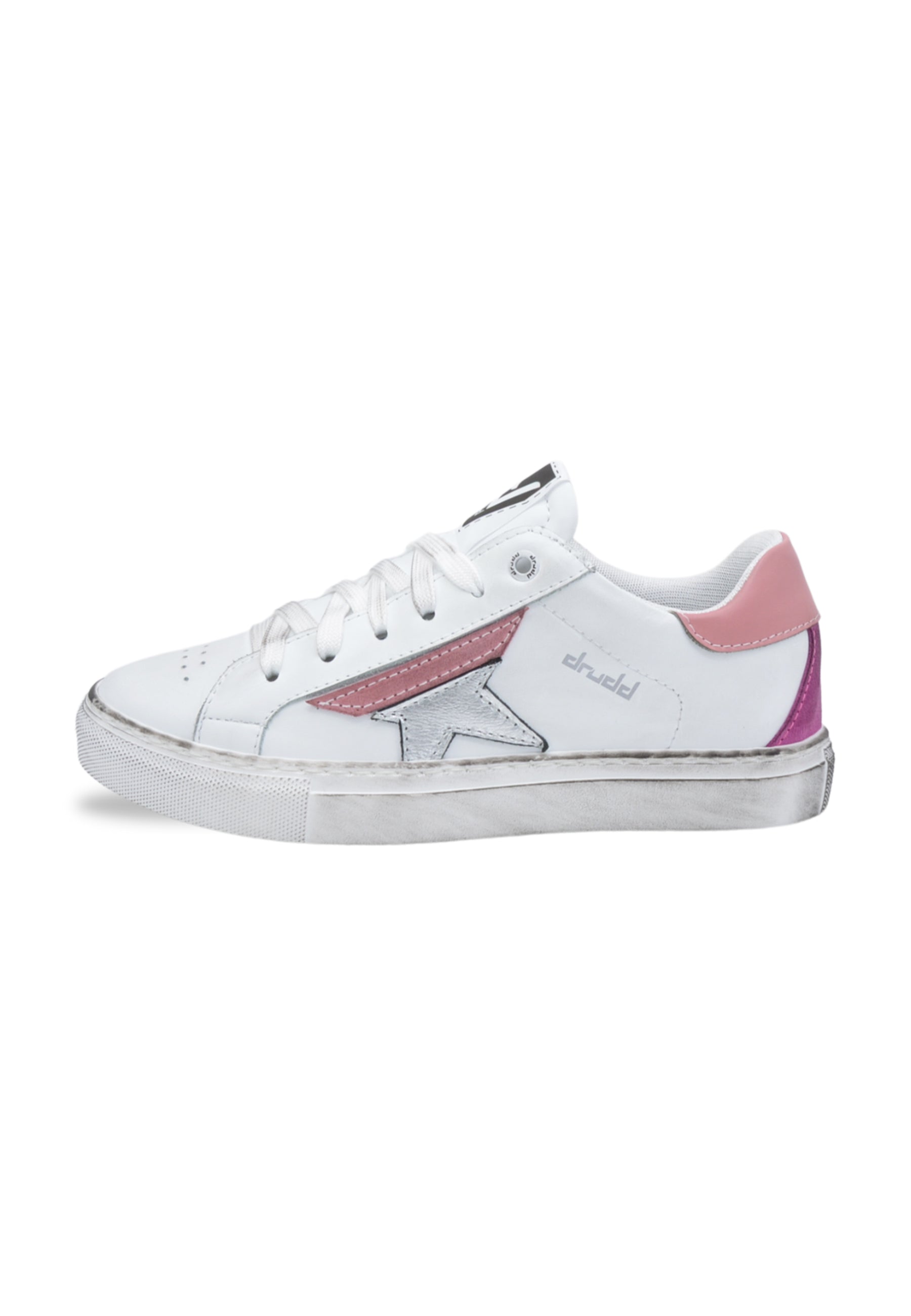 Sneakers Pelle Vitello Bianco e Rosa- D-Trini