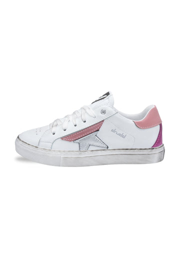 Sneakers Pelle Vitello Bianco e Rosa- D-Trini