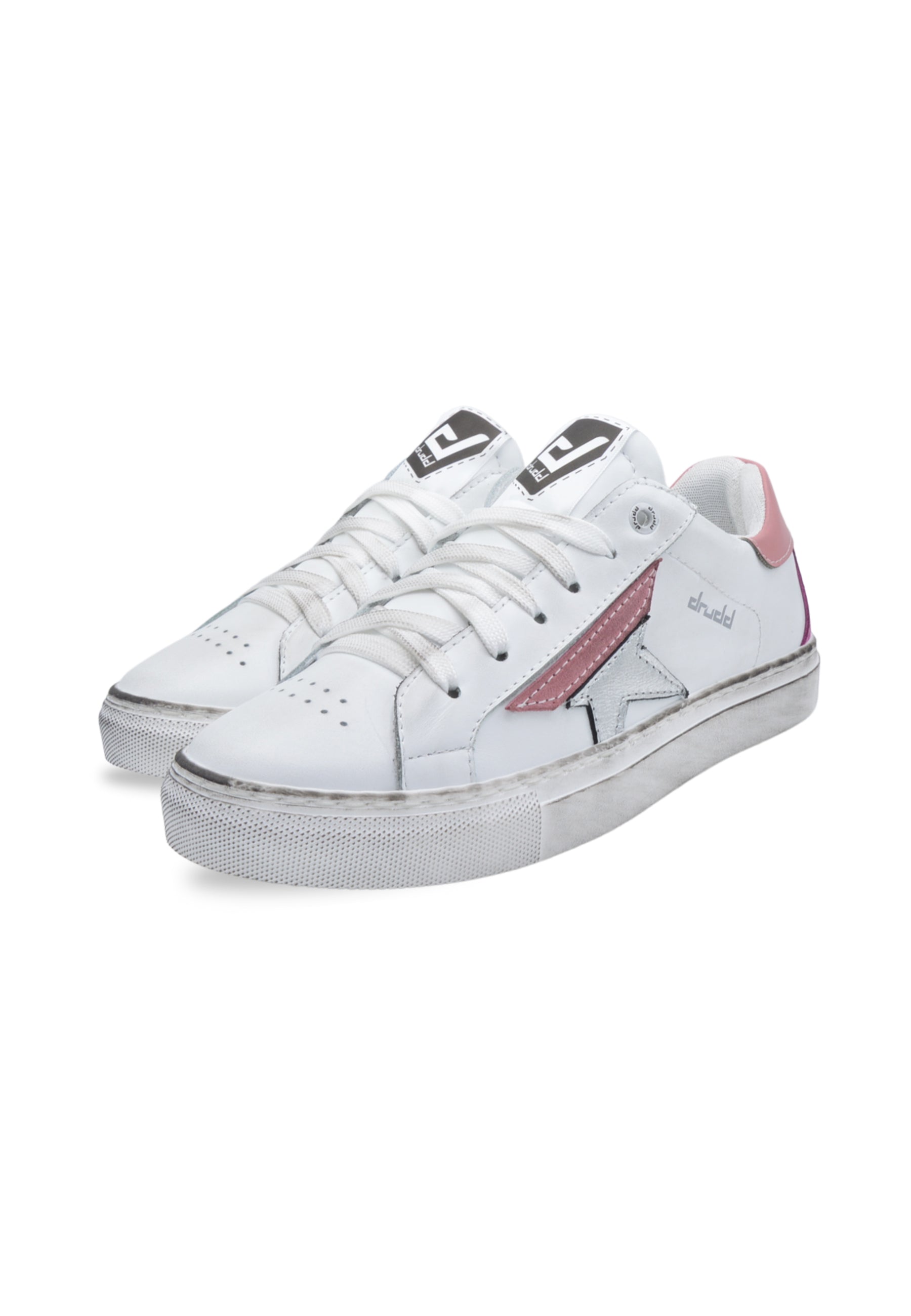 Sneakers Pelle Vitello Bianco e Rosa- D-Trini