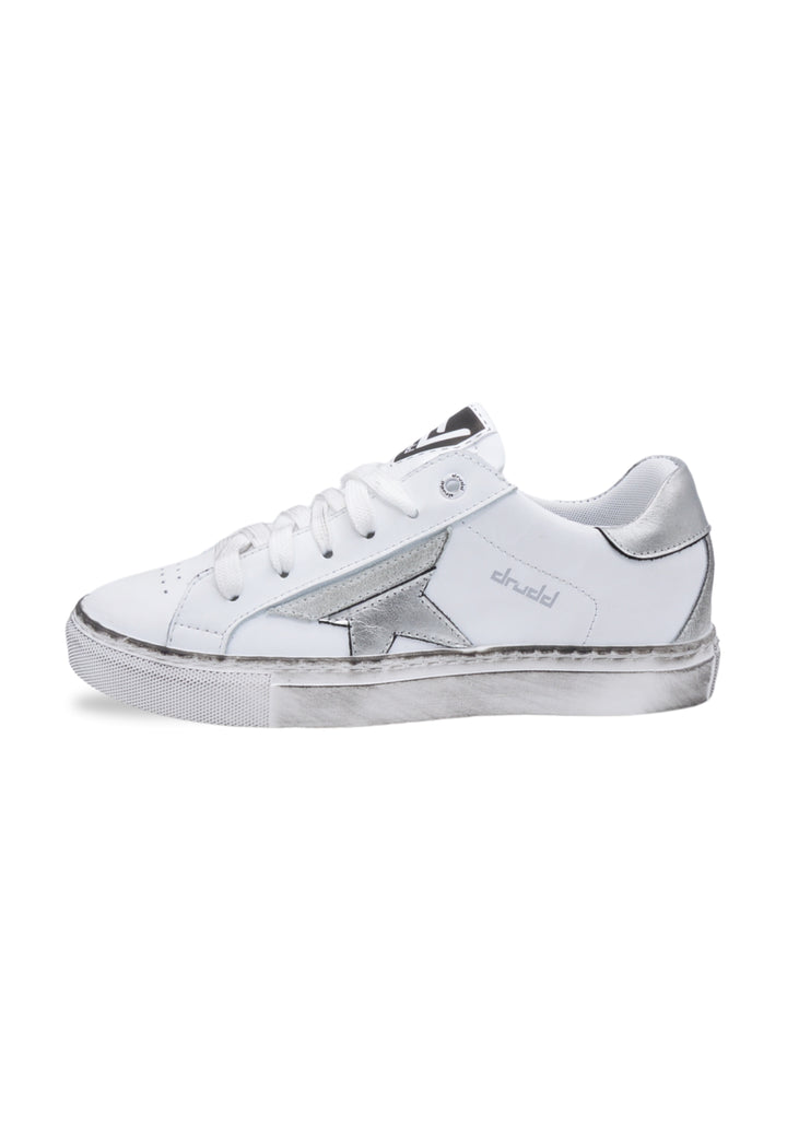 Sneakers Pelle Vitello Bianco e Argento - D-Trini