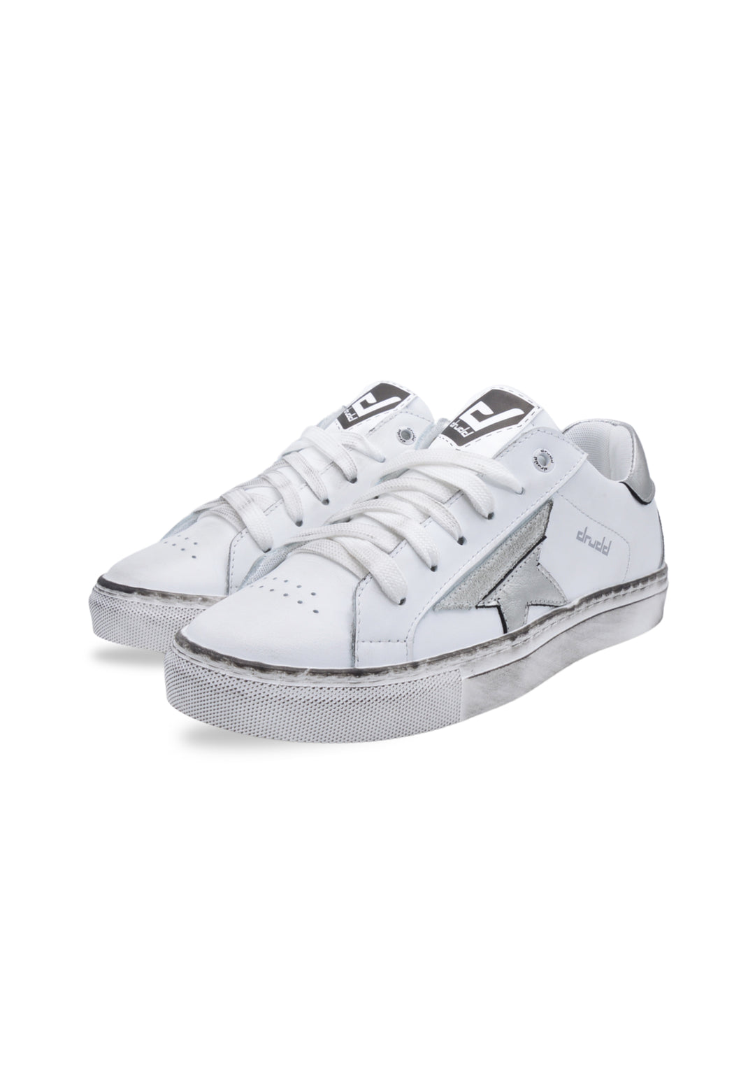 Sneakers Pelle Vitello Bianco e Argento - D-Trini