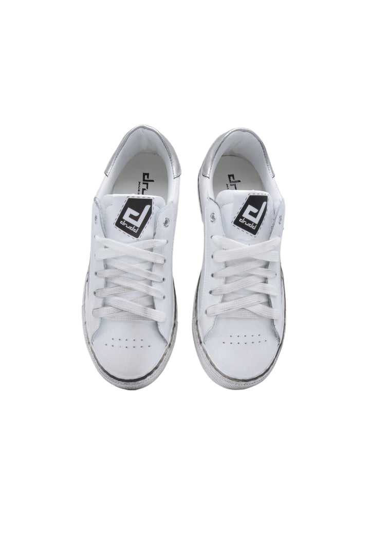 Sneakers Pelle Vitello Bianco e Argento - D-Trini