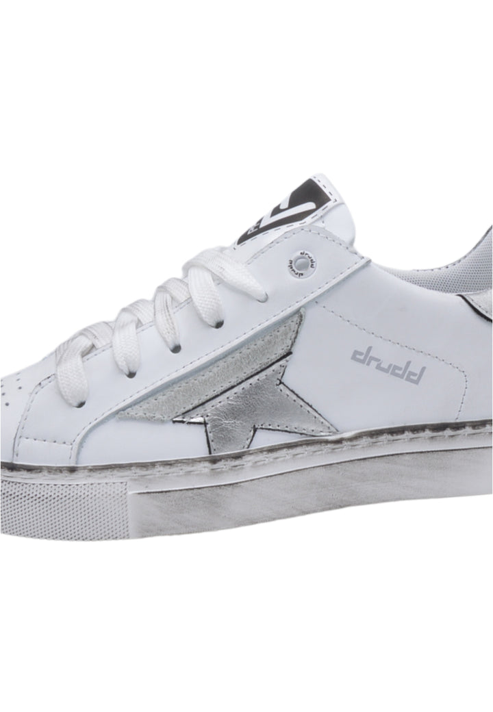 Sneakers Pelle Vitello Bianco e Argento - D-Trini