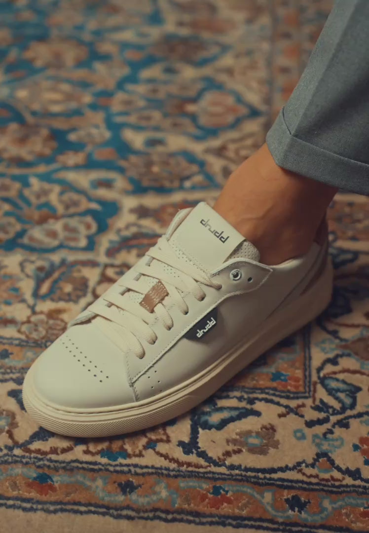 Sneakers in pelle e camoscio off-white  e cognac - D-Ventura