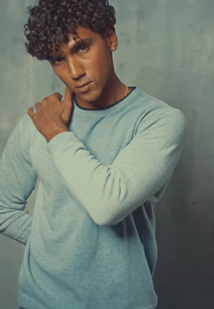 Maglione giro collo in Lana - D-Cold light blu