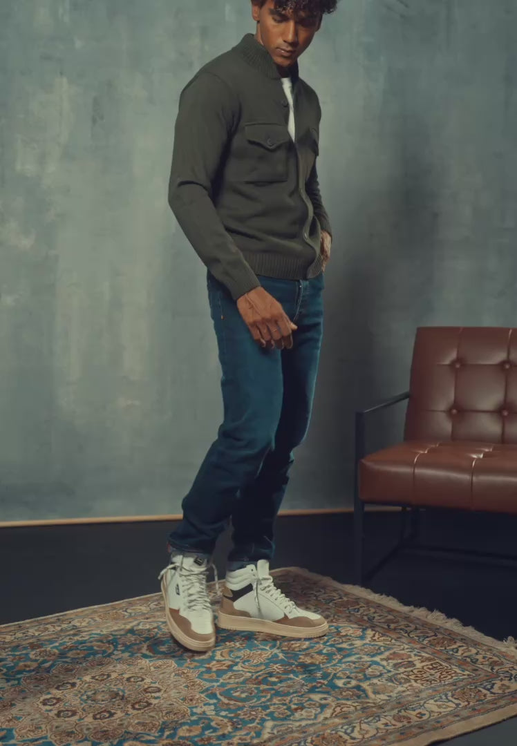 Sneakers alta in pelle  bianca e camoscio cuoio - D-Forest